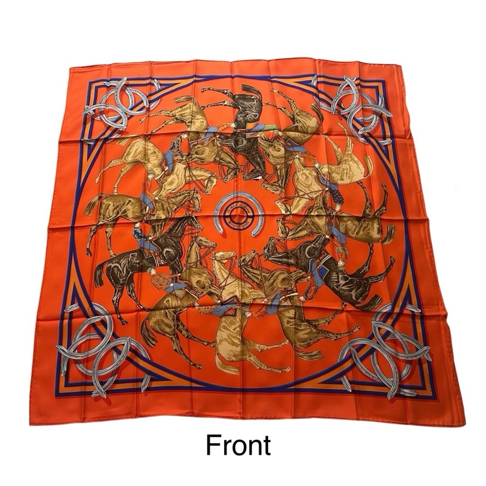 Hermès “La Ronde des Jockeys” Silk Scarf 90 Orange Horses Equestrian